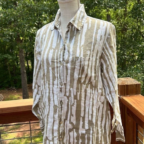 HABITAT Womens 100% Linen Beige Button Down Long Sleeve Tunic Shirt Grannycore - Picture 3 of 7